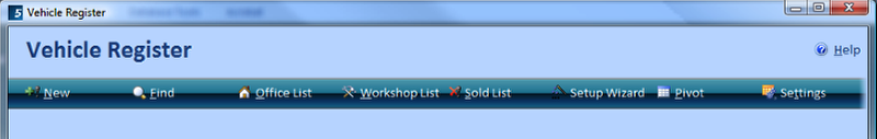 The Vehicle Register Toolbar